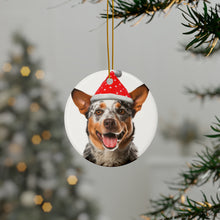 DistinctInk Hanging Ceramic Christmas Tree Ornament with Gold String - Great Gift/Present - 2 3/4 inch Diameter - Australian Cattle Dog Design