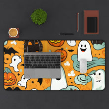 DistinctInk Desk Mat with Flying Pumpkin Bats Design for Halloween