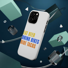 DistinctInk ToughCase for Apple iPhone, Compatible with MagSafe Charging - Eat Beer Drink Bikes Ride Tacos