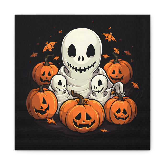 DistinctInk Canvas Wall Art with Ghost Skeleton Pumpkin Pattern for Halloween