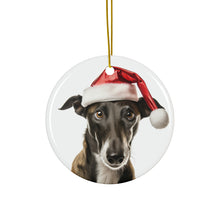DistinctInk Hanging Ceramic Christmas Tree Ornament with Gold String - Great Gift/Present - 2 3/4 inch Diameter - Greyhound Design