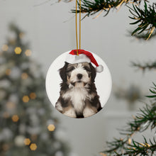 DistinctInk Hanging Ceramic Christmas Tree Ornament with Gold String - Great Gift/Present - 2 3/4 inch Diameter - Polish Lowland Sheepdog Puppy Design