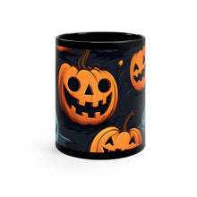 DistinctInk Black Coffee Mug - Nightly Fright of Bats and Ghouls for Halloween