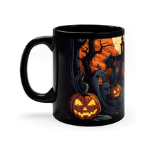 DistinctInk Black Coffee Mug - Darkness Falls on Halloween for Halloween
