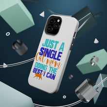 DistinctInk ToughCase for Apple iPhone, Compatible with MagSafe Charging - Just a Single Cat Mom Doing The Best