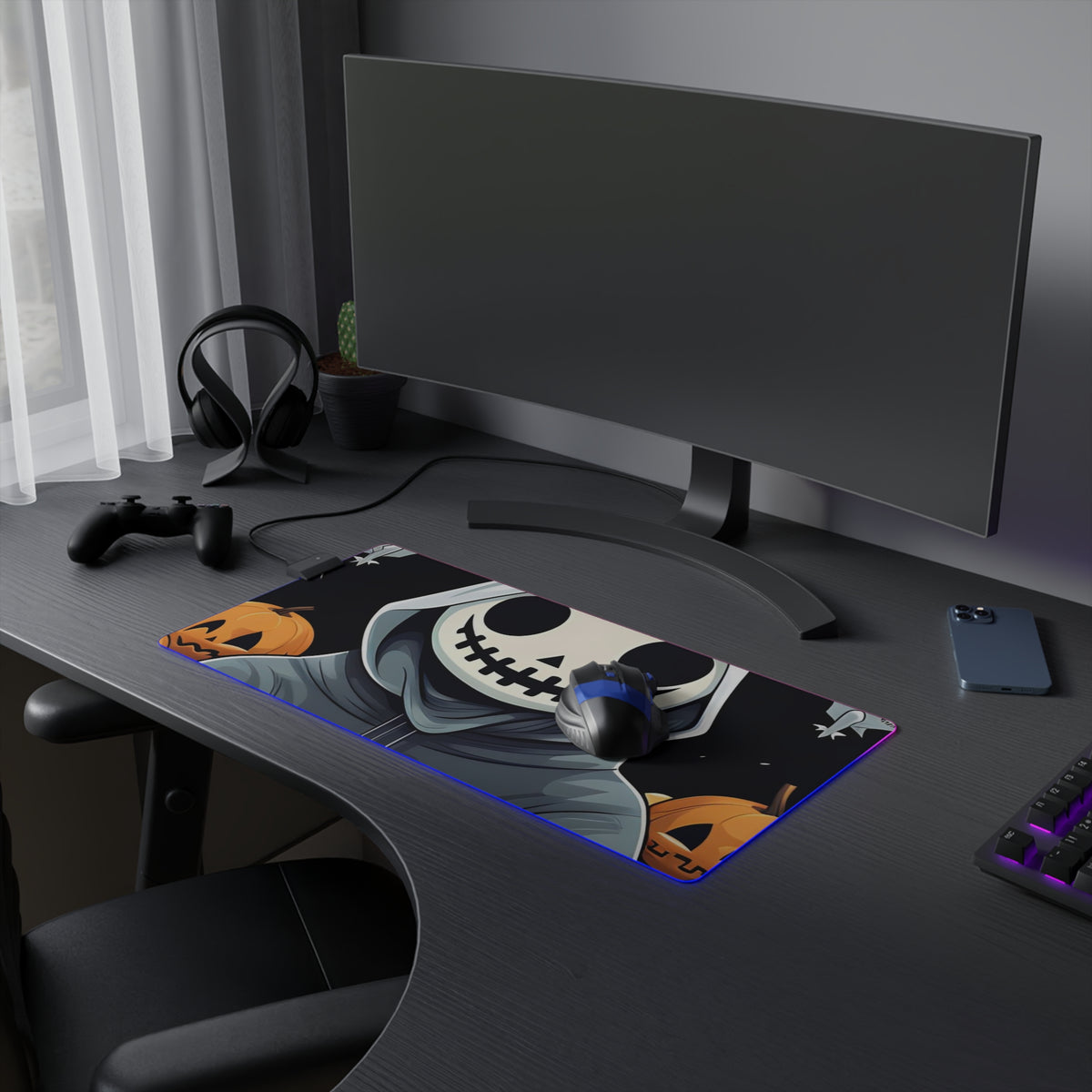 LED Gaming Mouse Pad with Skeleton Ghost and Pumpkin Design for Halloween, view 9