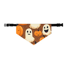 DistinctInk Adjustable Pet Banana Collar with "Boo-ttifull Skeleton Cartoon Pattern Pumpkin" Design for Halloween
