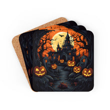 DistinctInk (Set of 4) Corkwood Coasters with Darkness Falls on HalloweenDesign for Halloween