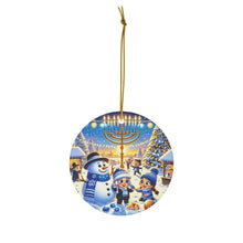 DistinctInk Hanging Ceramic Christmas Tree Ornament Charm with Gold String - Great Gift/Present - 2 3/4 inch Diameter - Hanukkah Winter Wonderland