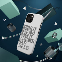 DistinctInk ToughCase for Apple iPhone, Compatible with MagSafe Charging - Build It Tune Race Break Fix Repeat