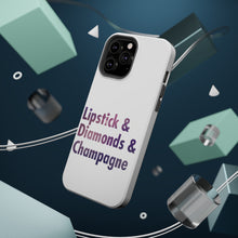 DistinctInk ToughCase for Apple iPhone, Compatible with MagSafe Charging - Lipstick & Diamonds & Champagne