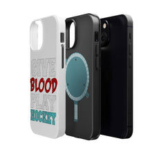 DistinctInk ToughCase for Apple iPhone, Compatible with MagSafe Charging - Give Blood Play Hockey