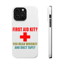 DistinctInk ToughCase for Apple iPhone, Compatible with MagSafe Charging - First Aid Kit - Whiskey & Duct Tape