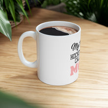 DistinctInk Glossy White Coffee / Tea Mug - My Favorite Hockey Player Calls Me Mom