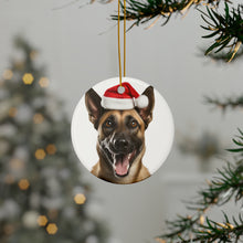 DistinctInk Hanging Ceramic Christmas Tree Ornament with Gold String - Great Gift/Present - 2 3/4 inch Diameter - Belgian Malinoi Design