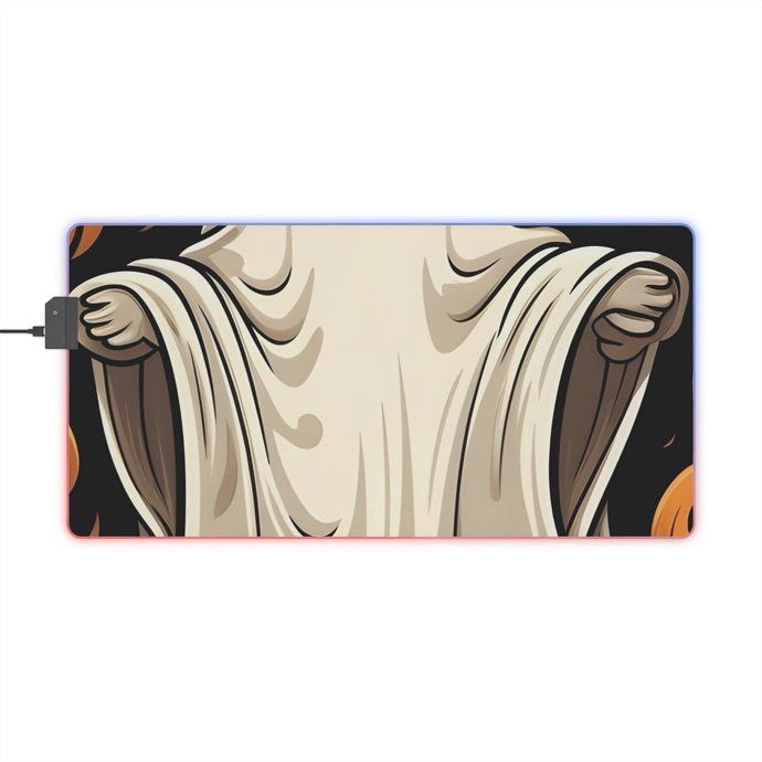 DistinctInk LED Gaming Mouse Pad with Ghastly Skeletal Pumpkin Patch Design for Halloween