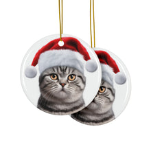 DistinctInk Hanging Ceramic Christmas Tree Ornament with Gold String - Great Gift/Present - 2 3/4 inch Diameter - American Shorthair Cat Design