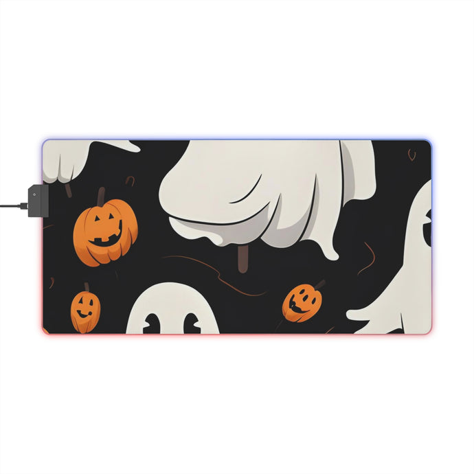 DistinctInk LED Gaming Mouse Pad with Ghost Skeleton Pumpkin Cartoon Design for Halloween