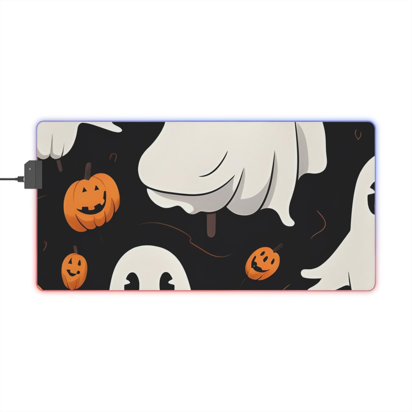 DistinctInk LED Gaming Mouse Pad with Ghost Skeleton Pumpkin Cartoon Design for Halloween