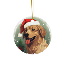 DistinctInk Hanging Ceramic Christmas Tree Ornament with Gold String - Great Gift/Present - 2 3/4 inch Diameter - Chinook Design
