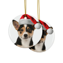 DistinctInk Hanging Ceramic Christmas Tree Ornament with Gold String - Great Gift/Present - 2 3/4 inch Diameter - Canaan Dog Puppy Design
