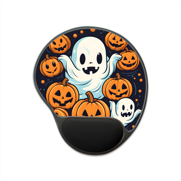 DistinctInk Mouse Pad with Wrist Rest  with The Ghostly Skeleton Pumpkin Design for Halloween