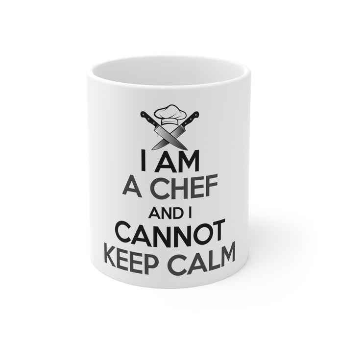 DistinctInk Glossy White Coffee / Tea Mug - I Am the Chef Cannot Keep Calm