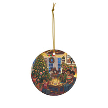 DistinctInk Hanging Ceramic Christmas Tree Ornament Charm with Gold String - Great Gift/Present - 2 3/4 inch Diameter - Celebrating Heritage at Christmas