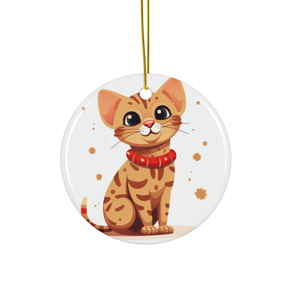 Hanging Ceramic Christmas Tree Ornament with Gold String - Ocicat Cat Design