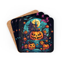 DistinctInk (Set of 4) Corkwood Coasters with Trick or Treat Parade Design for Halloween