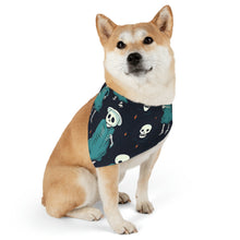 DistinctInk Adjustable Pet Banana Collar with Haunted Skeleton Crew Design for Halloween
