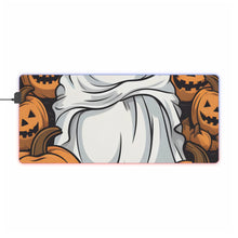 DistinctInk LED Gaming Mouse Pad with Skeletal Ghostly Pumpkin Patch Design for Halloween