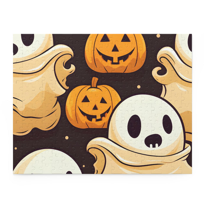 DistinctInk Jigsaw Puzzle with Ghost Skeleton Pumpkin Pattern Design for Halloween