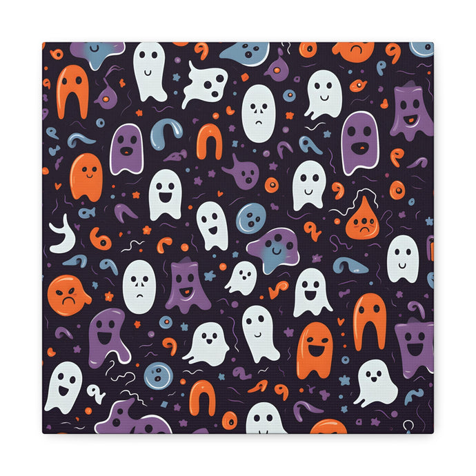 DistinctInk Canvas Wall Art with Skeletal Ghostly Pumpkins for Halloween