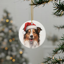 DistinctInk Hanging Ceramic Christmas Tree Ornament with Gold String - Great Gift/Present - 2 3/4 inch Diameter - Collie Design