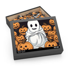 DistinctInk Jigsaw Puzzle with Skeletal Ghostly Pumpkin Patch Design for Halloween