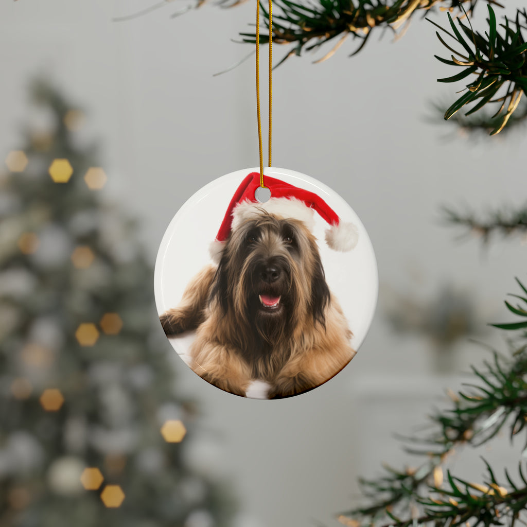Hanging Ceramic Christmas Tree Ornament with Gold String - Briard Design, view 3