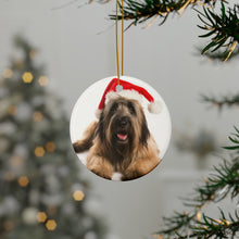 DistinctInk Hanging Ceramic Christmas Tree Ornament with Gold String - Great Gift/Present - 2 3/4 inch Diameter - Briard Design