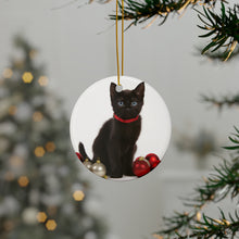 DistinctInk Hanging Ceramic Christmas Tree Ornament with Gold String - Great Gift/Present - 2 3/4 inch Diameter - Bombay Kitten Design