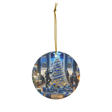DistinctInk Hanging Ceramic Christmas Tree Ornament Charm with Gold String - Great Gift/Present - 2 3/4 inch Diameter - Blue Christmas Honor - Blue Lives Matter
