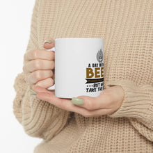 DistinctInk Glossy White Coffee / Tea Mug - A Day Without Beer Why Take the Risk