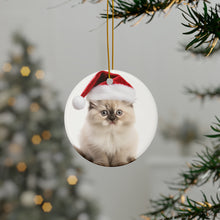 DistinctInk Hanging Ceramic Christmas Tree Ornament with Gold String - Great Gift/Present - 2 3/4 inch Diameter - Himalayan Kitten Design