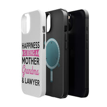 DistinctInk ToughCase for Apple iPhone, Compatible with MagSafe Charging - Happiness is Being a Mother Grandma Lawyer