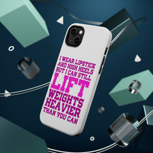 DistinctInk ToughCase for Apple iPhone, Compatible with MagSafe Charging - Lipstick & High Heels Can Life Weights Heavier