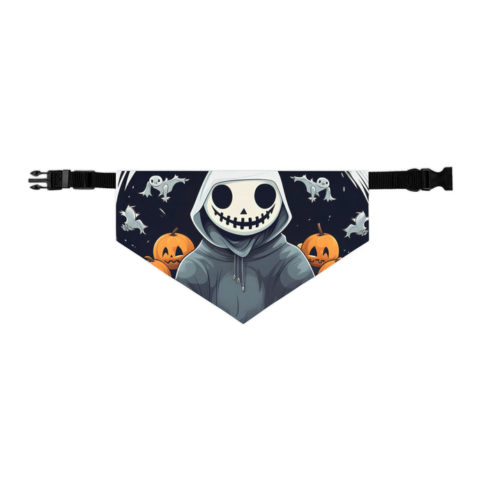 DistinctInk Adjustable Pet Banana Collar with Skeleton Ghost and Pumpkin Design for Halloween