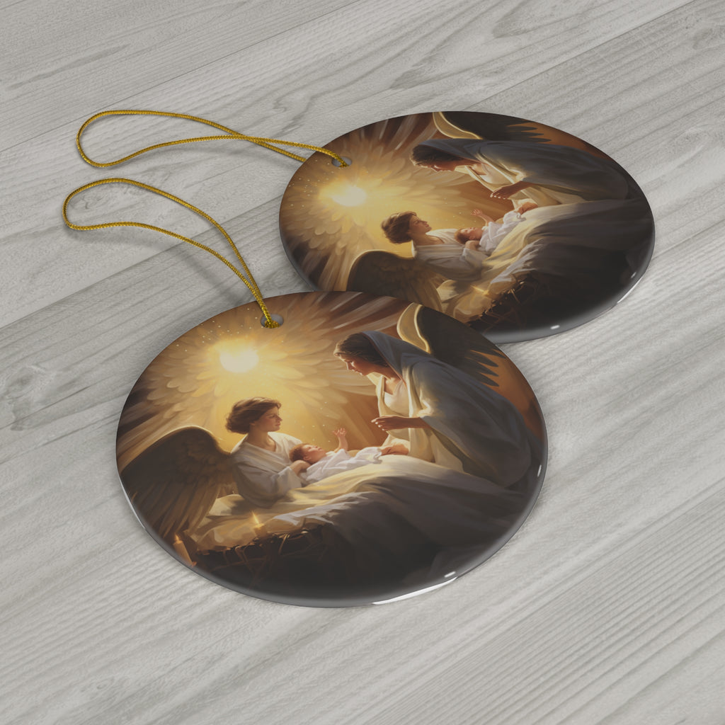 Hanging Ceramic Christmas Tree Ornament Charm with Gold String - Annunciation to Mary: Luke 1:30-31, view 3