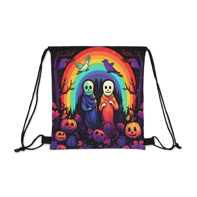 DistinctInk Drawstring Bag Backpack with Living Life to the Fullest Design for Halloween  LGBTQ+ Pride
