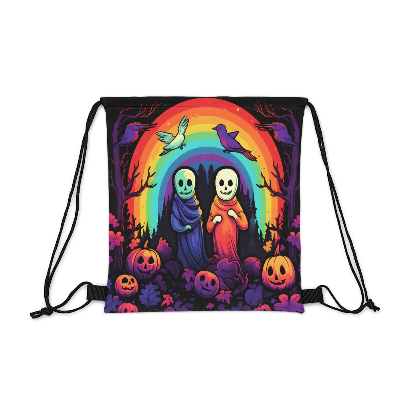 DistinctInk Drawstring Bag Backpack with Living Life to the Fullest Design for Halloween  LGBTQ+ Pride