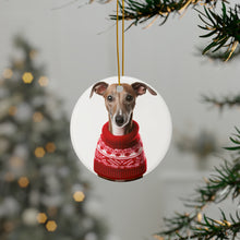 DistinctInk Hanging Ceramic Christmas Tree Ornament with Gold String - Great Gift/Present - 2 3/4 inch Diameter - Azawakh Design