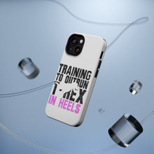 DistinctInk ToughCase for Apple iPhone, Compatible with MagSafe Charging - Training to Outrun T-Rex in Heels